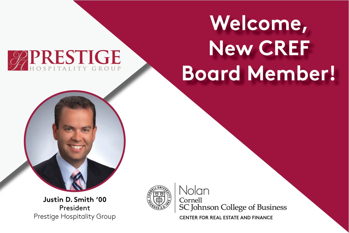 Please join us in welcoming new #CREF board member Justin D. Smith ‘00, president, Prestige Hospitality Group! sha.cornell.edu/people/justin-…