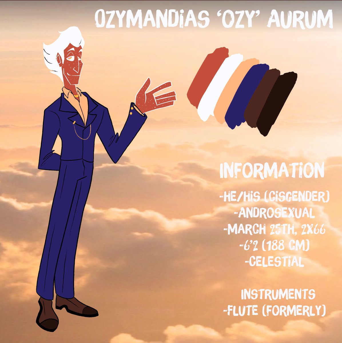imptwoof's tweet photo. Continuing the refs! This is Ozymandias, or Ozy for short. He’s a snarky, pompous celestial who is arranged to be married with Ori. Yes you can make fun of him lol he’s british. #oc #originalcharacter #villain #celestial #nonhuman #humanoid #digitalart #characterreference https://t.co/7bZL6VfvYo
