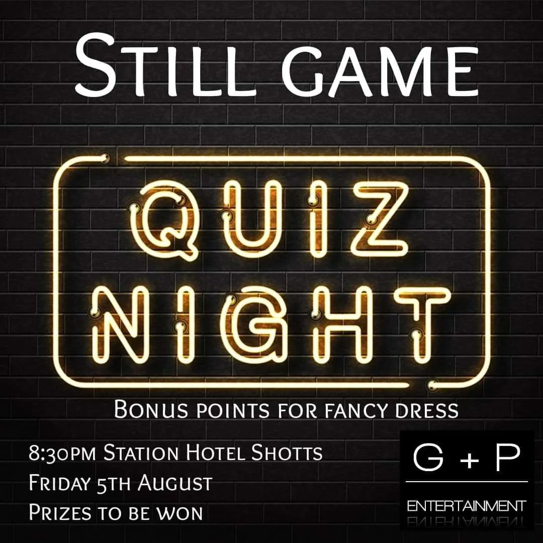 StationHotel1's tweet photo. Here it is...the one we've all been waiting on 👀
Friday 5th August....Still Game Quiz Night! 🍺🍺
We recommend you get down early for this one, it will be a great laugh and we suggest adults only!
Also that weekend, we host our next Family Fun Day Carvery, on Sunday 7th Aug🍖🍔 https://t.co/Fhv3VYeUeN