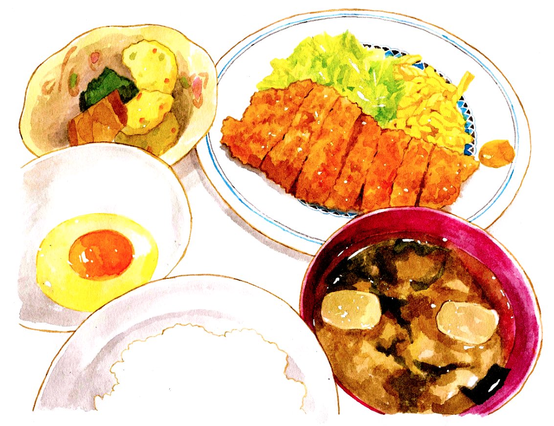 「とんかつ定食なのに本来メインであるはずのとんかつより味噌汁が妙にいい感じに描けた」|増田薫のイラスト