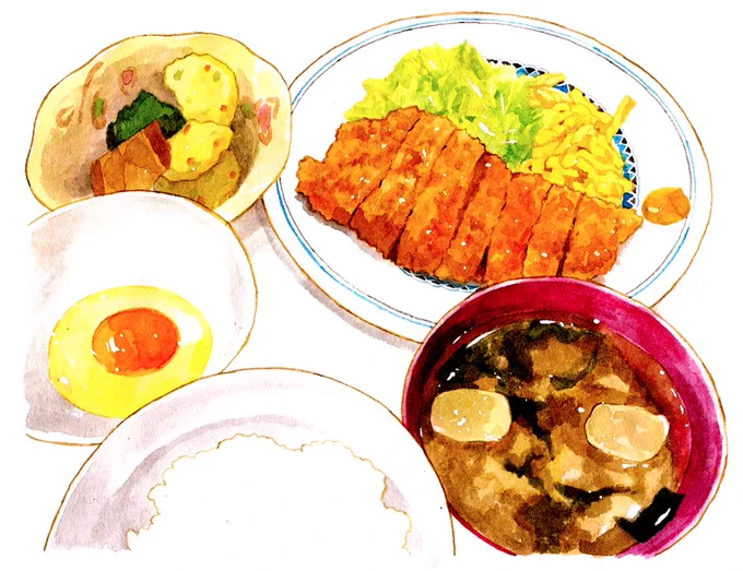 とんかつ定食なのに本来メインであるはずのとんかつより味噌汁が妙にいい感じに描けた 