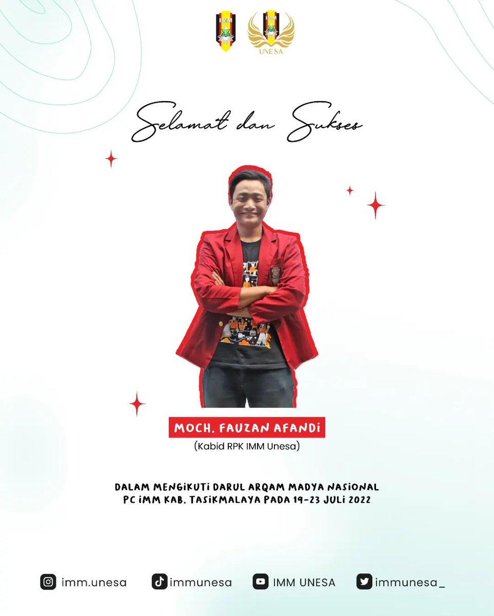immunesa_'s tweet photo. Selamat dan Sukses kepada Immawan Moch Fauzan Afandi dalam mengikuti Darul Arqam Madya Nasional PC IMM Kab. Tasikmalaya. Semoga diberikan kelancaran serta ilmu dan pengalaman yang didapat selalu memberikan manfaat.
#IMMJaya #IMMUnesa #FaskhoIMM https://t.co/dVX8g5MSqh