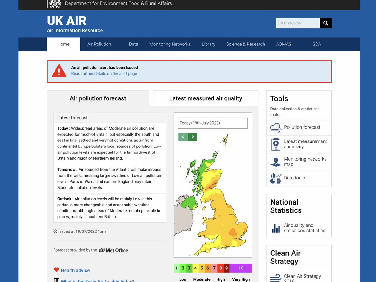 CleanAirLondon's tweet photo. #CodeRed 3pm bulletin | Three sites have triggered 24-hr national #PollutionAlerts on Tuesday after exceeding 180ug/m3 1-hr ave ozone #AirPollution: #ChilboltonObservatory #StOsyth (online again) and #SunderlandSilksworth. Plus two still from Monday. More? https://t.co/eykZ6XSb5O https://t.co/gP1FDs91Te