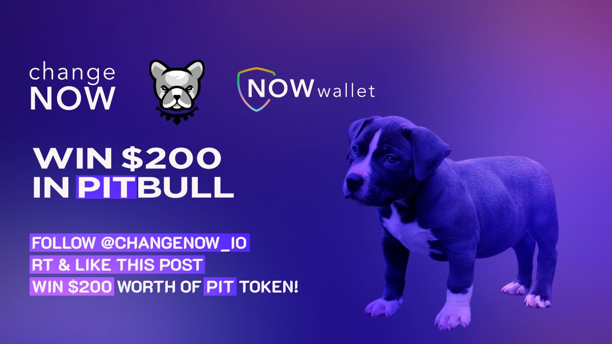 ChangeNOW_io's tweet photo. What's up, #PitbullToken Army? 

ChangeNOW and NOW Wallet wanted to give you guys some @BscPitbull and thought you might be up for it!

Here’s what you need to do:
✨ Follow @changenow_io
✨ RT &amp; ❤️

1 lucky winner will receive $200 in $PIT on Jul 26!

📍 https://t.co/tU8YKFeAC5 https://t.co/UjXoobqFWd