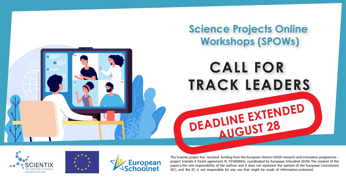 scientix_eu's tweet photo. 🤔 Do you know what the Science Projects Online Workshops (SPOWs) are?

🔥 #SPOWs are highly interactive and hands-on workshops for #teachers and other educators, focusing on socially relevant STEM topics.

🔗 Want to lead one? The new application deadline is 28 August.