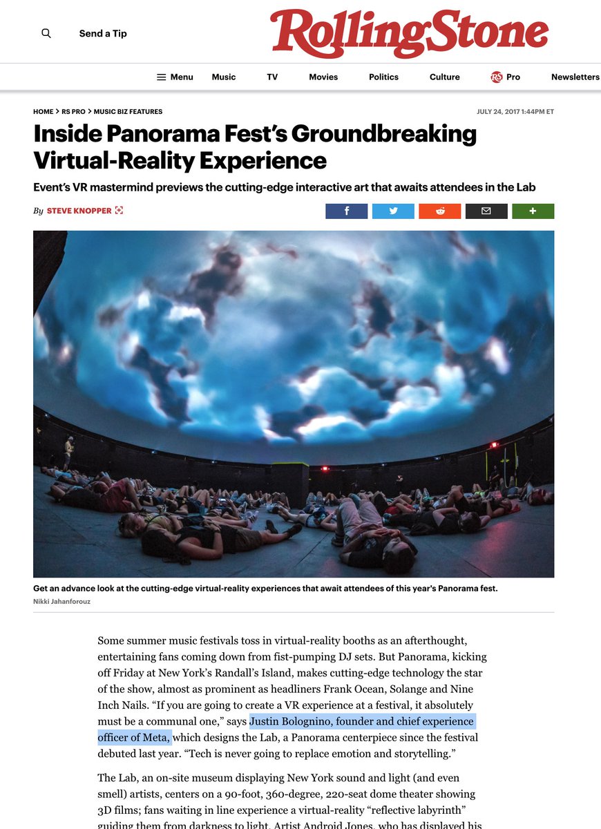 METAbeyond's tweet photo. 16/

“Inside Panorama Fest’s Groundbreaking Virtual-Reality Experience Event’s VR mastermind previews the cutting-edge interactive art that awaits attendees in the Lab”
@SteveKnopper for @RollingStone, 2017

https://t.co/vpd8q90brA

#therealmeta

[contd.] https://t.co/9DUzSqb4Ta