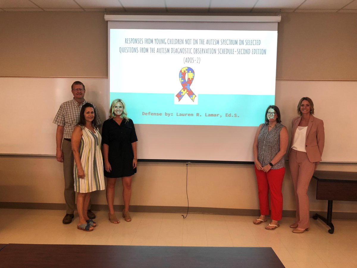 Lauren Lamar successfully defended her dissertation, RESPONSES FROM YOUNG CHILDREN NOT ON THE AUTISM SPECTRUM ON SELECTED QUESTIONS FROM THE AUTISM DIAGNOSTIC OBSERVATION SCHEDULE-SECOND EDITION (ADOS-2). 
Congratulations Lauren!