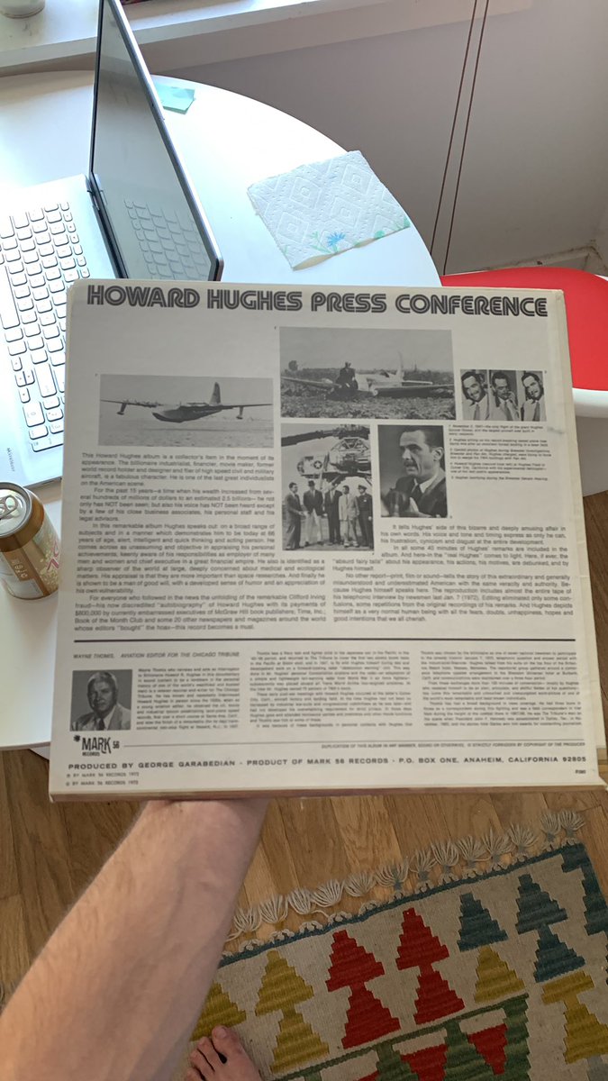HiddnHistoryPod's tweet photo. The record of Hughes’ 1972 telephone press conference arrived- just a few days too late! I will see if there is a way I can share some of it, though I have realized that I do not have a record player with me. Back is interesting, especially when you know the reality of his life https://t.co/ze5C583SZY