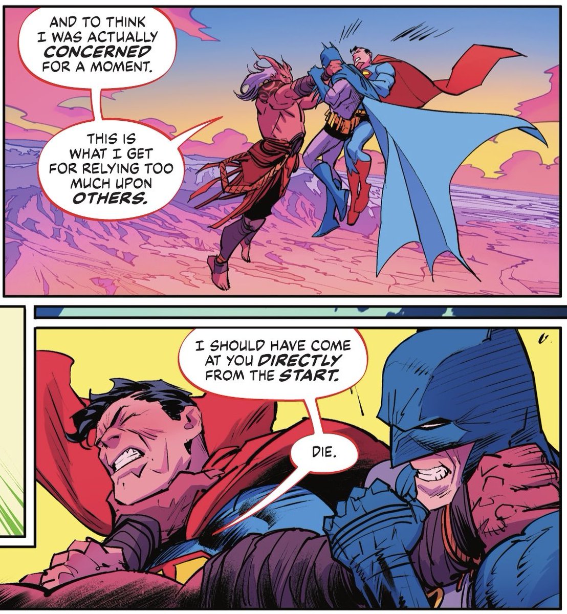 xXSonTJXx's tweet photo. Batman’s plot armor is crazy because how the hell is he not instantly dead from neck grip that Superman is struggling with??? Did the villain decide to use 1% of his strength with his right hand? 💀 https://t.co/rE99ELhHBw