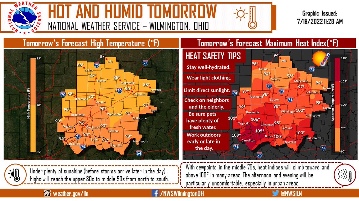 NWSILN's tweet photo. Tomorrow will be noticeably more uncomfortable compared to today as highs near or above 90F combine with a muggy airmass, with dewpoints in the middle 70s. Strong storms arriving later in the day or evening in some areas will help, but prepare for a very sticky/hot day tomorrow! https://t.co/zJoNOcwDaN
