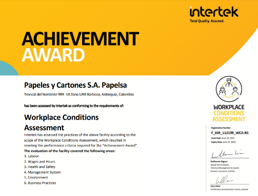 PapelsaSA's tweet photo. WCA: PAPELSA ES UN GRAN LUGAR PARA TRABAJAR
Obtuvimos la certificación The Workplace Conditions Assessment (WCA), modelo de gestión para la verificación de conformidad de proveedores donde se evalúan las condiciones de trabajo.
https://t.co/dspY8GDgnk https://t.co/Q7oFc1mRoQ