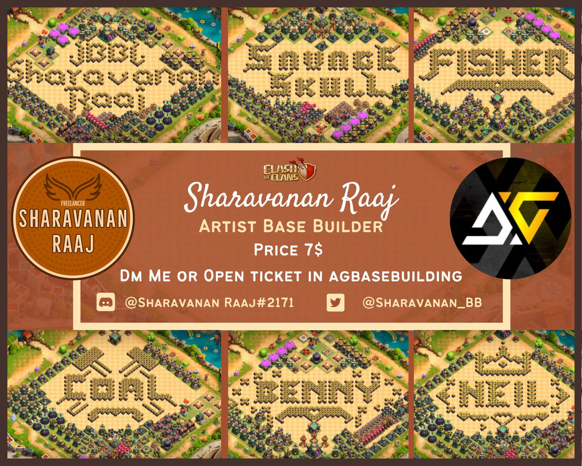 Hi Friends recent works
after longtime joined in a server as Artist Base Builder ✍️🧑‍🎨 
if required please dm me or you can join n open ticket in <a href="/AG_BaseBuilding/">AG Base Building</a> server too takecare #clashon
<a href="/SavageSkullCOC/">Savage E-Sports / Savage Skull / Savage Seven</a> @COAL_BB <a href="/ClashofClans/">Clash of Clans</a>