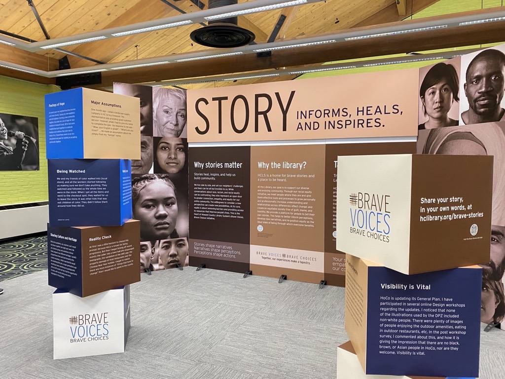 BraveVoicesBC's tweet photo. Visit the Brave Stories exhibit in the Equity Resource Center at the Central Branch. Read about your neighbors’ experiences. Take the time to listen to their Brave Stories—and share your own.  

Stories shape narratives. Narratives shape perceptions. Perceptions shape actions. https://t.co/b9BDwnm8Rr