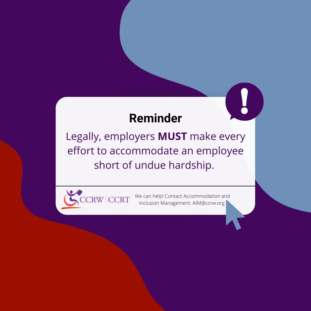 Want to learn more? We can help! Contact our Accommodation and Inclusion Management service for more information. AIM@ccrw.org or 1(800)664-0925 x 384. We lead... You Succeed! #DutytoAccommodate #WorkplaceInclusion #Accommodation #DisabilityConfidence