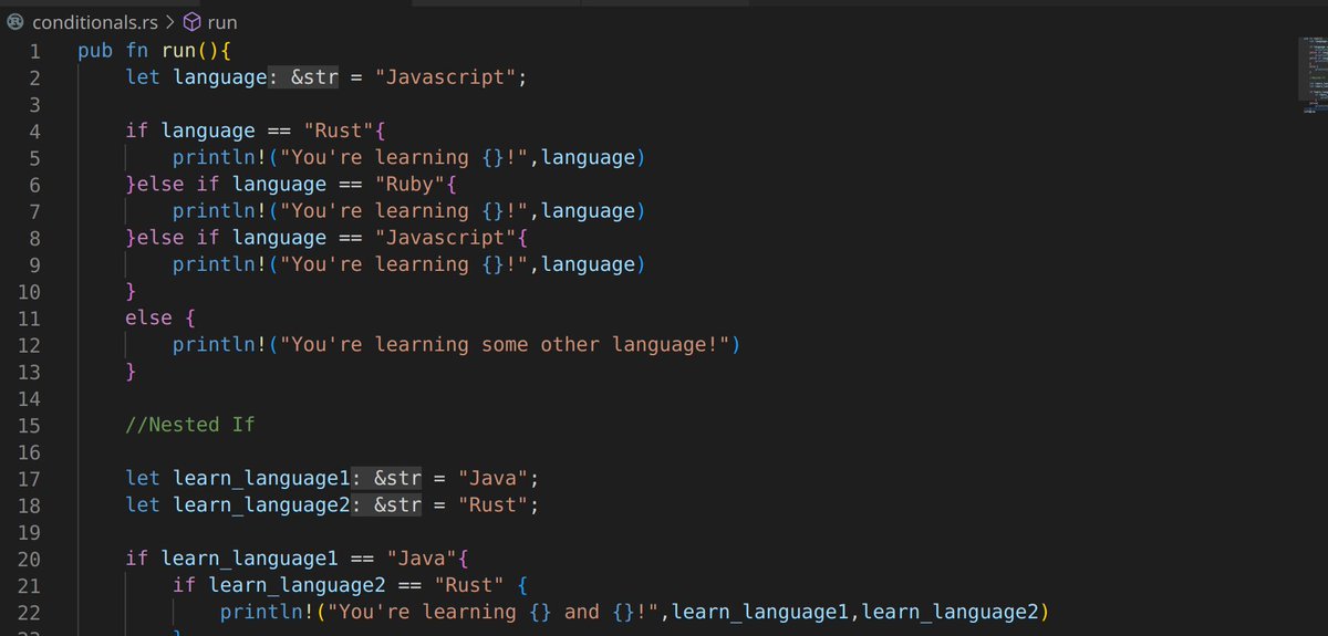 mychcoder's tweet image. Day #16 of #100DaysOfCode 

Had to travel &amp;amp; missed coding for few days.

Happy to finally get back to it.

Nothing new today. I revised the earlier course on conditionals, &amp;amp; used placeholders for text display.

The #rustlang scoping rule makes more sense now!
