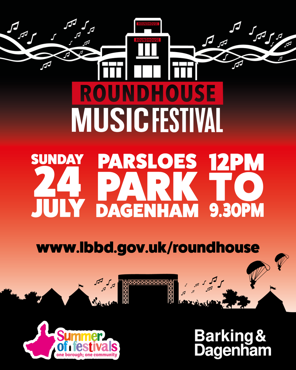 lbbdcouncil's tweet photo. Our FREE Roundhouse Music Festival at Parsloes Park is THIS SUNDAY!

Make sure you're there to enjoy live performances and plenty of fun for all the family!

Come and have a rocking good time: https://t.co/WLQsjtirBT https://t.co/hwu4s0CoXY