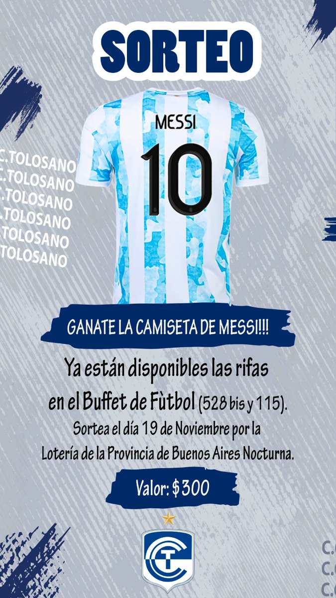 Gánate la camiseta de Messi! 

El profe de <a href="/afaseleccionado/">Selección Argentina</a> en su paso por nuestra institución nos regaló la camiseta del mejor jugador del mundo. 

¿La querés? Podés comprar tu rifa cualquier día en el buffet del club (Fútbol)