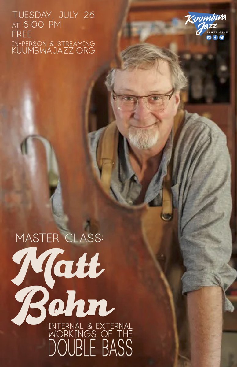 Bassists and all string players alike, join us on 7/26 for our next free Master Class, featuring Matt Bohn. Internal &amp; External Workings of the Double Bass will provide a fascinating inside look at the instrument. Join us in-person or stream online! Info: bit.ly/3cjq6Nb