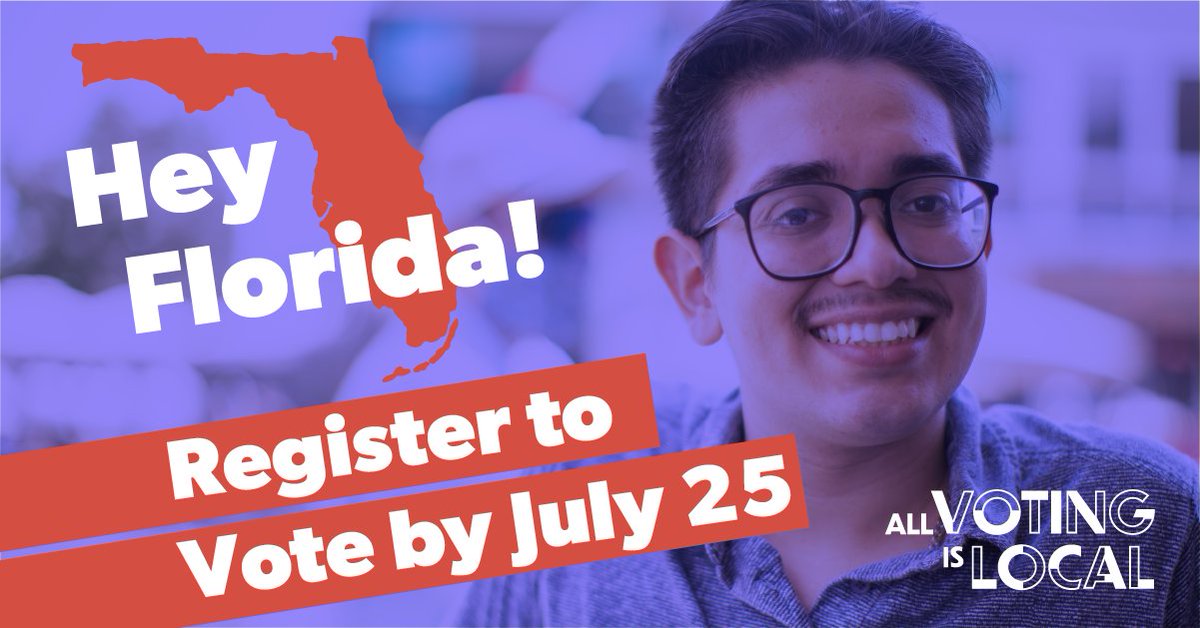 👋 Hey Florida voters 👋 To vote for your preferred party candidate in the Aug 23 primary, you must be affiliated to that party by July 25. Sign up at registertovoteflorida.gov or your Supervisor of Elections website today!