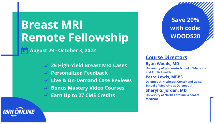 RyanWoodsMD's tweet photo. Want to gain confidence reading and reporting on Breast MRI? Join Dr. Sheryl G.Jordan (@SJordanMD) , Dr. Petra Lewis (@petrasewingrad), and me for a 5-week remote fellowship course on BreastMRI. @themrionline #breastimaging #remotefellowship
https://t.co/kg2DgReGF6 https://t.co/KKuEDh062E