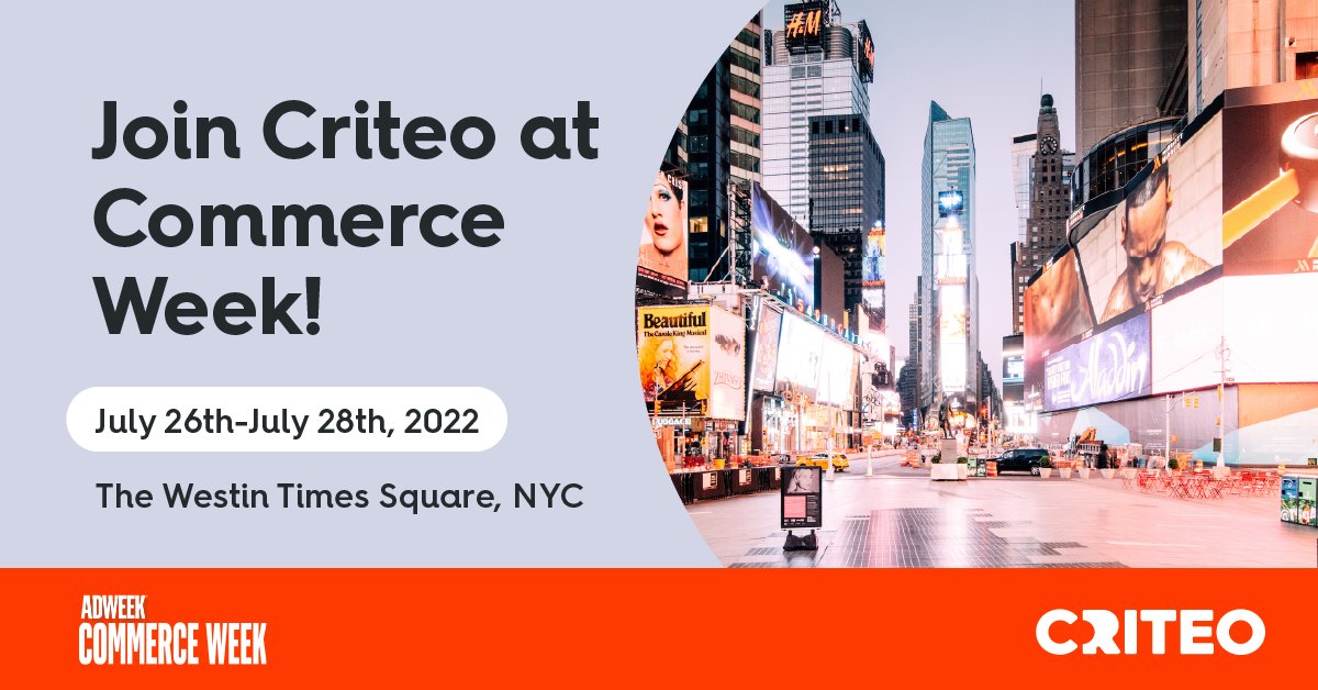 criteojack's tweet photo. Heading to Commerce Week? Our team will be onsite in NYC to explore the latest trends that are shaping the commerce media space. Check out where you can find Criteo throughout the week and drop me a note if you are attending! https://t.co/p8LJJpz5R3
#CommerceWeek #Adweek https://t.co/0KhUDWr58L