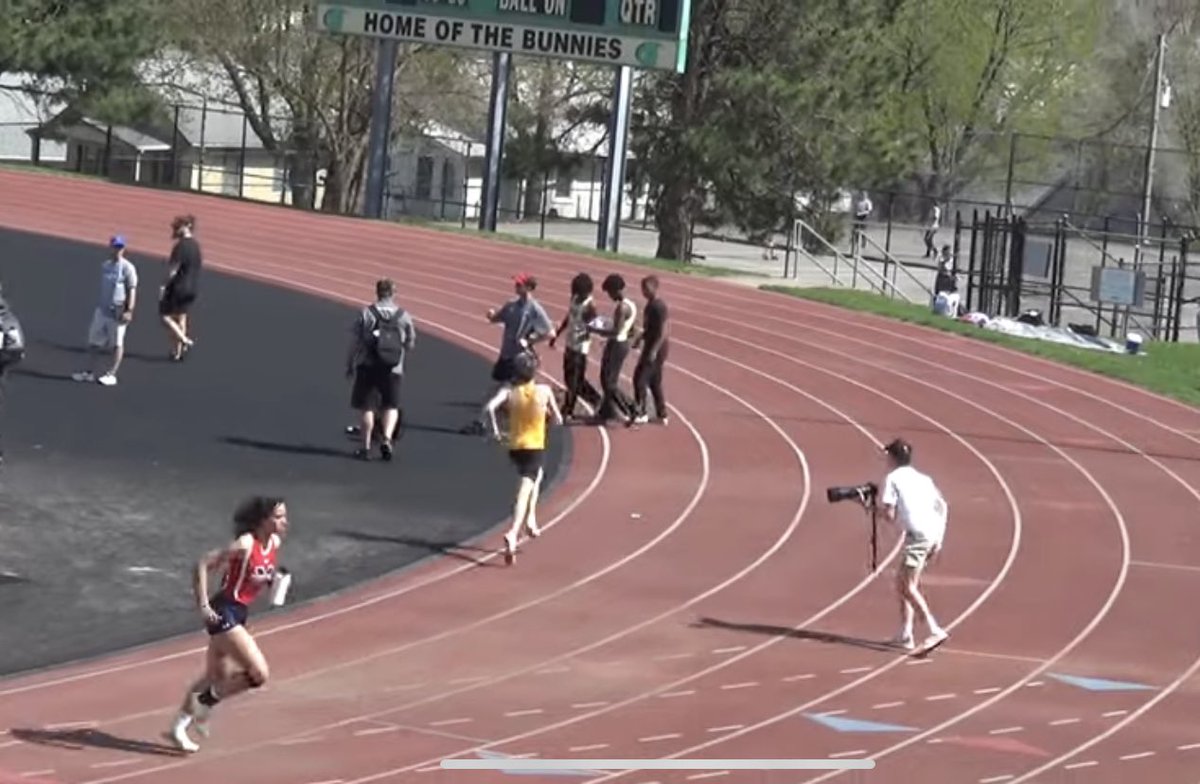 Compare that to the heads up photography of <a href="/PrepRunningNerd/">Prep Running Nerd</a> who managed to save this state record attempt by clearing the track of a potential hazard with one shout. Truly world class work by Mr. Slagle.