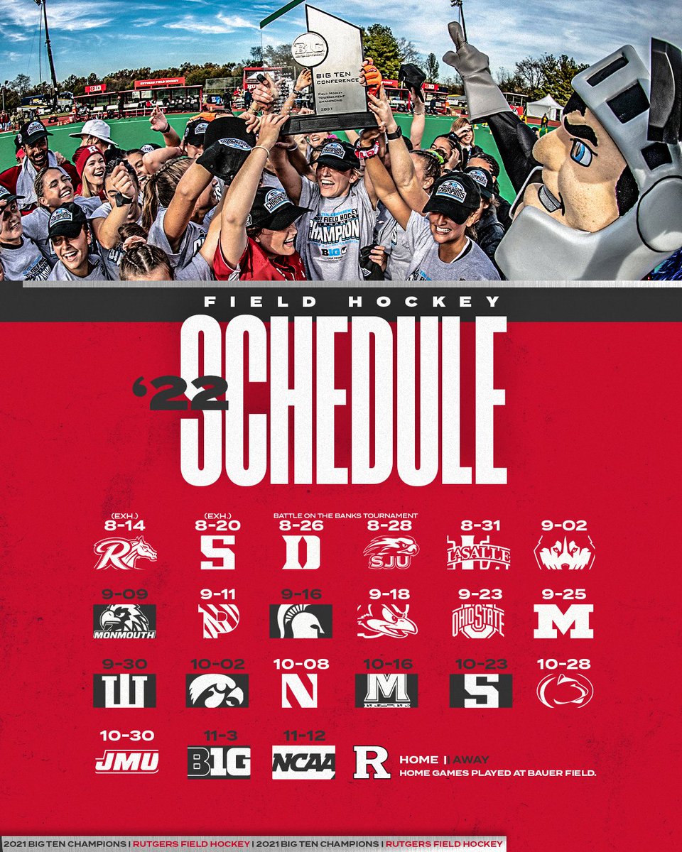 RUFieldHockey's tweet photo. Mark your calendars! 

The #RUFH schedule for the 2022 season is officially set ⚔️🛡️

📰: https://t.co/Q4FYHtsKRx
📅: https://t.co/GG2FMPJugg https://t.co/T7A8VXhCJb