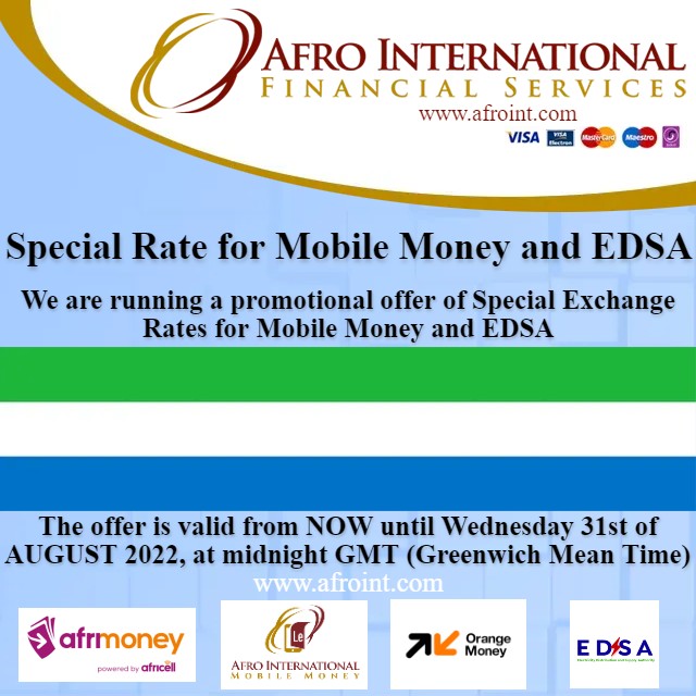 Special Exchange Rate for Mobile Money and EDSA - mailchi.mp/afroint/specia… #SierreLeone