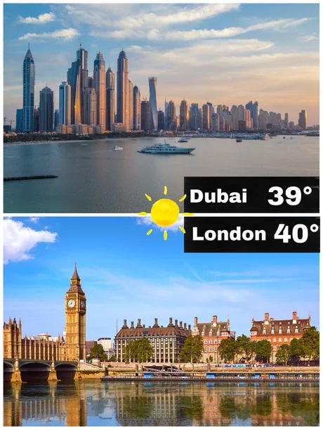 صورة لدرجة الحرارة اليوم في لندن ودبي.

هل التغير المناخي له دخل؟