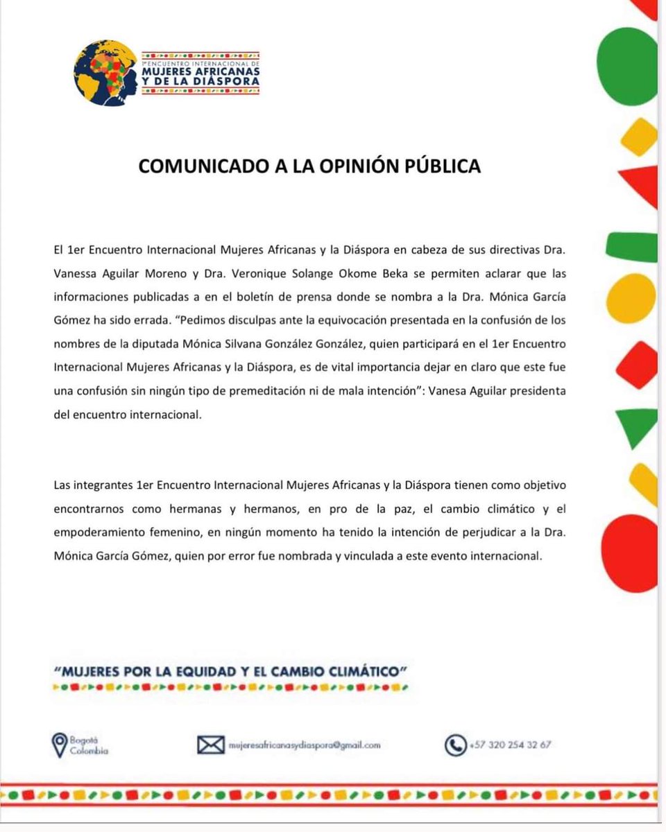 Gracias por las aclaraciones desde la organización del congreso.

Aun así, las colectivas y activistas afrofeministas en el estado no podemos sinó seguir condenando q se convoque a mujeres no afro ni africanas a hablar de nosotras.

 <a href="/MonicaSilvanaG/">Mónica Silvana González /❤️</a> no nos representa.