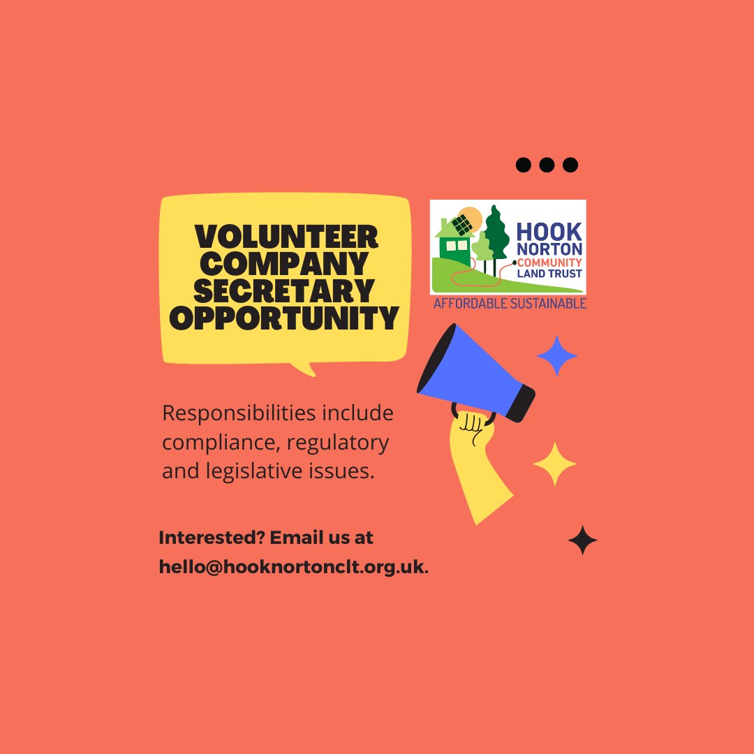 We're recruiting for a volunteer Company Secretary. Come join us and help build affordable, sustainable homes for Hooky! hello@hooknortonclt.org.uk #hooknorton