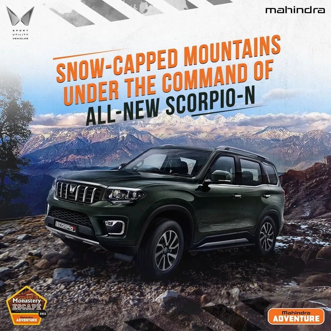 JS4WheelMotors's tweet photo. Is it Himalayas or the playground of thrills? For a commanding presence, it’s the same. The first All-New Scorpio-N convoy is ready to explore thrills of high order with #MonasteryEscape. Stay tuned for more action. #MahindraAdventure #AllNewScorpioN #MahindraSUVs https://t.co/7WpUsX5mkk