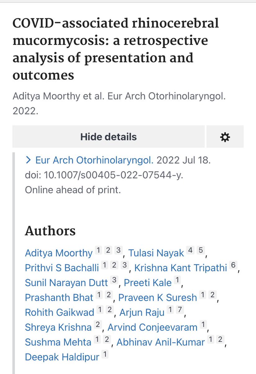 arvindcanchi's tweet photo. A study of 202 cases of rhinocerbral mucormycosis at @TrustwellH by @aditya_moorthy, Tulasi Nayak et al. I was witness to the high levels of surgical skill shown by this incredible team of head and neck surgeons, ENT, Eye &amp; Dental surgeons &amp; neurosurgeons.
https://t.co/wFxSMqAb6H https://t.co/5SGZdmeAfX