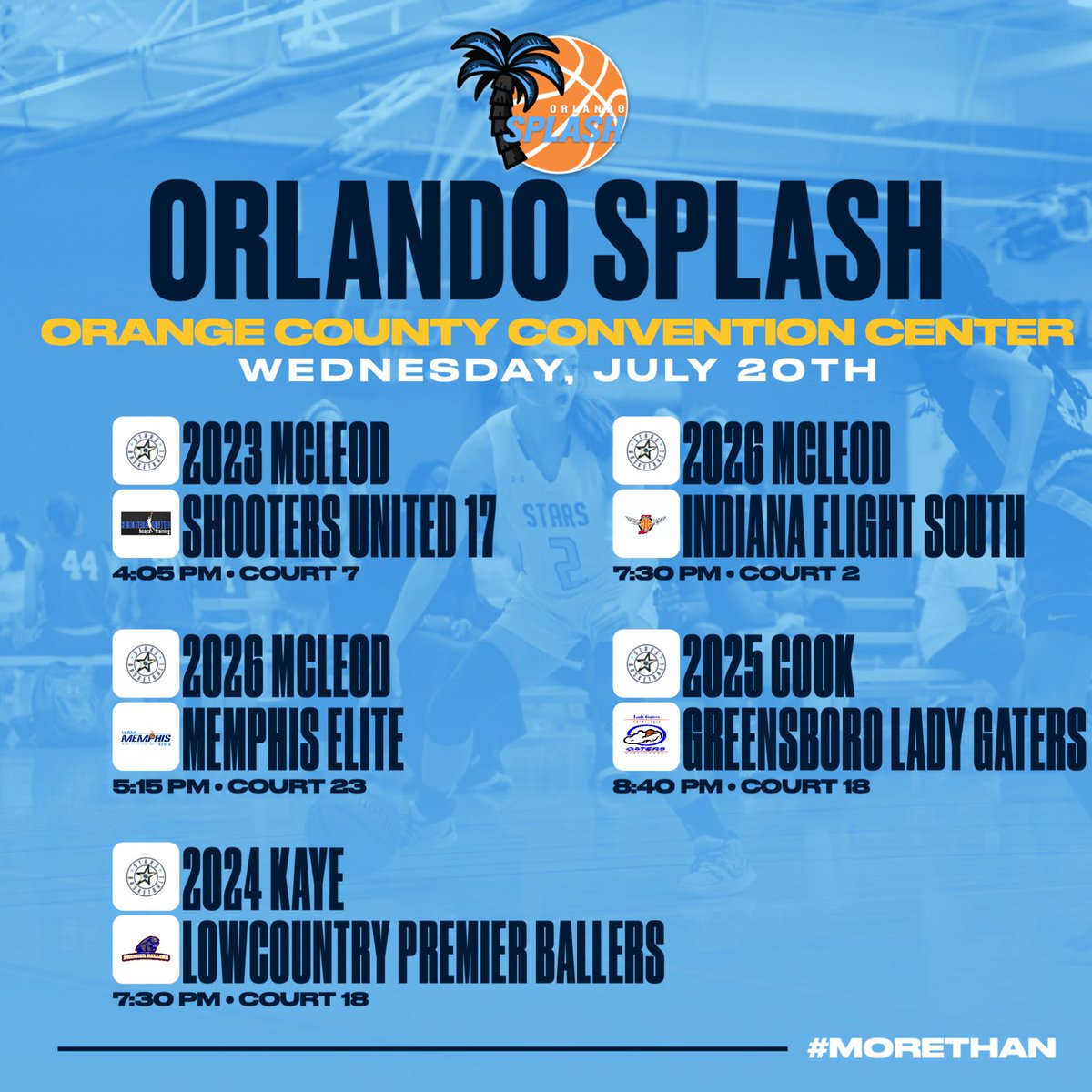 2026 McLeod✔️
2025 Cook✔️
2024 Kaye✔️
2023 McLeod✔️

All 4 teams are headed to Orlando Splash this week! Check out their Wednesday schedule🤩
