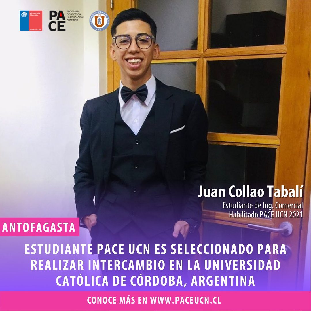 paceucn's tweet image. Felicitamos a Juan Collao Tabalí, estudiante de la carrera de Ingeniería Comercial, quien fue seleccionado para realizar un intercambio en la Universidad Católica de Córdoba, Argentina.

¡Muchas felicitaciones!