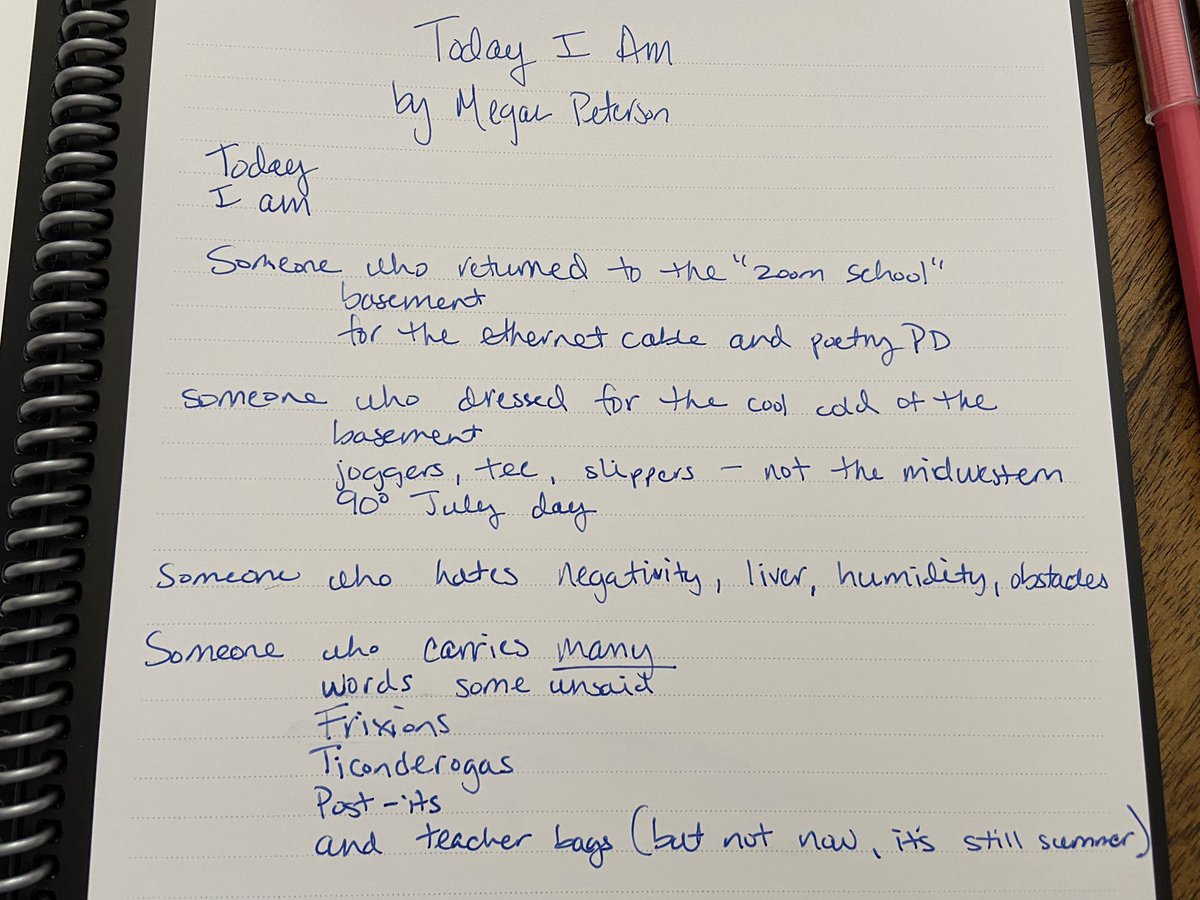 peterson2teachU's tweet photo. @janetwongauthor Today I Am… #nowdraft #roughdraft #flashrevision from the basement. So #grateful for your #PoetryFoundation session today 🙏 #mentortext #quickwrites #poetry https://t.co/XcycKcH3vo
