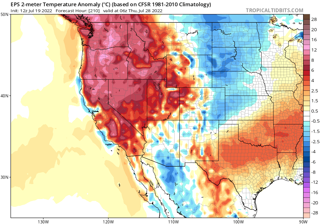 Keeping an eye on what could potentially become a pretty significant heatwave across the Pacific Northwest in late July (strong ensemble signal at the moment). This one would affecting northern and interior CA, though probably not the immediate coast. #CAwx #ORwx #WAwx #CAfire