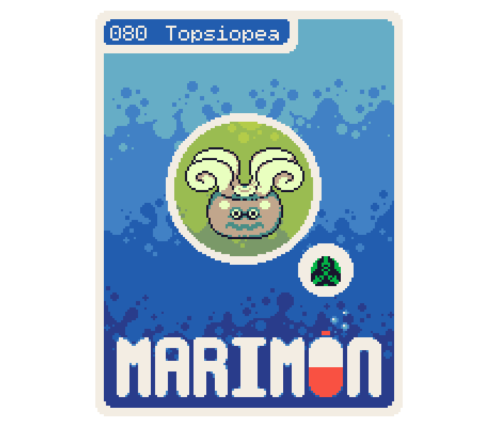 YoshiMakes's tweet photo. Despite a threatening appearance, Topsiopeas are typically very timid, and tend to spend most of their time nervously fidgeting in one spot. Research suggests that they once lived rightside-up, and only in recent decades became inverted. #marimon #fakemon #sealife https://t.co/hg1Pz5OPCp