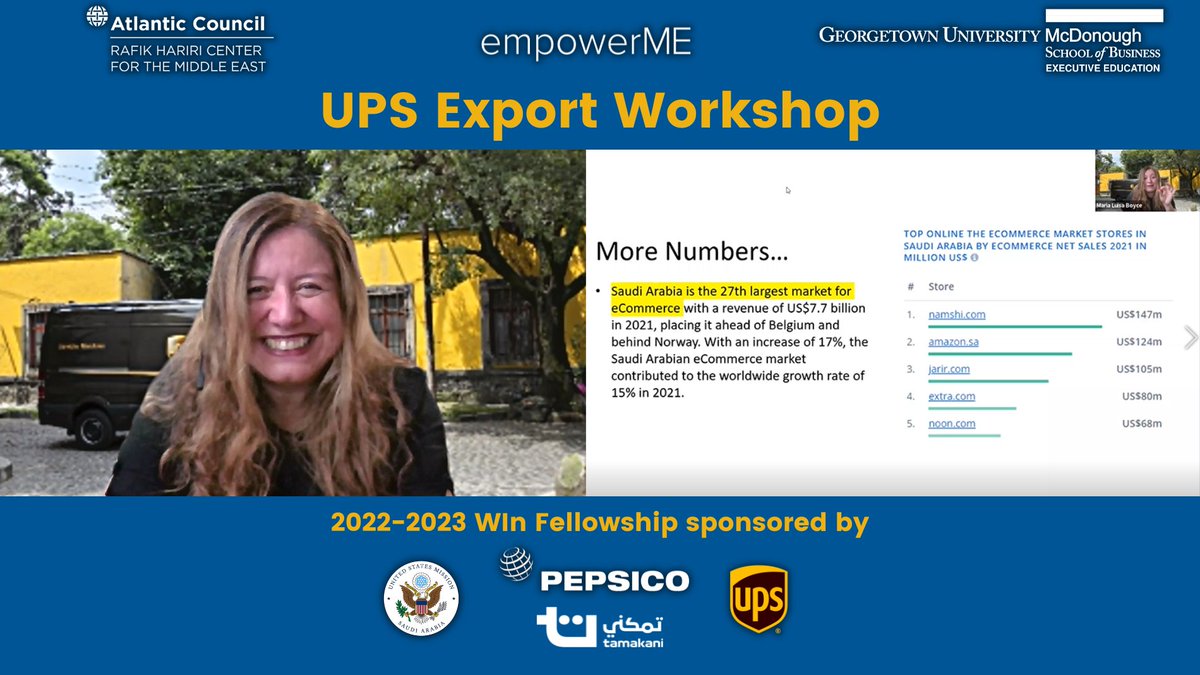 I was proud to present today to the WIn Fellowship, an #ACempowerME &amp; <a href="/msbgu/">Georgetown McDonough</a> collab sponsored by <a href="/UPS/">UPS</a>, <a href="/USAinKSA/">U.S. Embassy Riyadh</a>, &amp; <a href="/PepsiCoMidEast/">PepsiCo Middle East</a> that supports 33 Saudi women entrepreneurs. <a href="/UPSPolicy/">UPS Public Affairs</a>