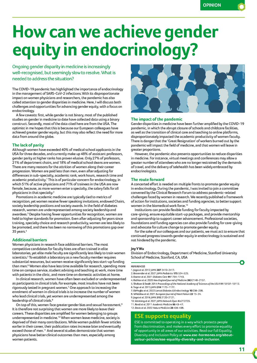 JoyYWu's tweet image. One of the things I love about #Endocrinology is the representation of #WomenInMedicine.

But we still have some work to do to reduce disparities. Thank you Endocrine Views @ESEndocrinology for the invitation to write about gender equity in endocrinology: ese-hormones.org/media/4508/end…