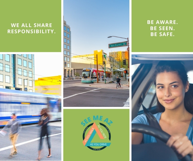 MAGregion's tweet photo. ⚠️ As you drive, as you walk, as you ride… stay alive. We all share responsibility. Make sure you are aware, be seen, and stay safe. #SeeMeAZ  🚗🚴🚶‍♀️ https://t.co/RpzA3CK2g8