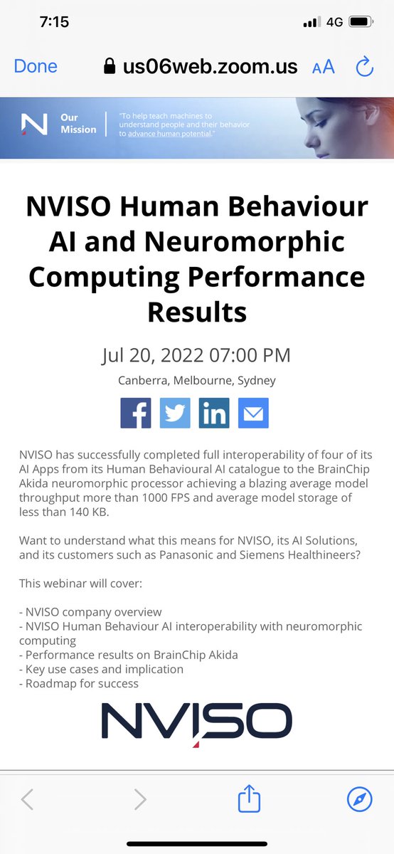 Guavamamma's tweet photo. Email received from NVISO regaring their BrainChip Akida Interoperablity webinar tonight, register to find out more 😊👍 #brainchip #akida #nviso #AI #thisisthefuture @BrainChip_inc @nviso @panasonic @SiemensHealth https://t.co/3Eax7lmGzZ