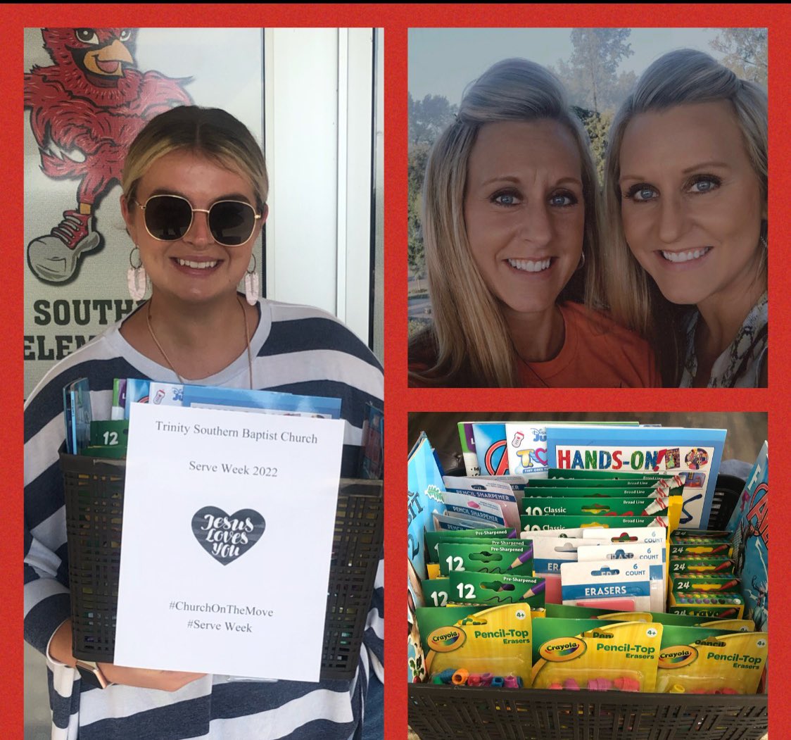 TrinitySouthern's tweet photo. Trinity Twins Christina & Denise surprised Southern Elementary Teacher Laura with $100 worth of supplies for her classroom today!
#ServeWeek https://t.co/MH5KFOxI54