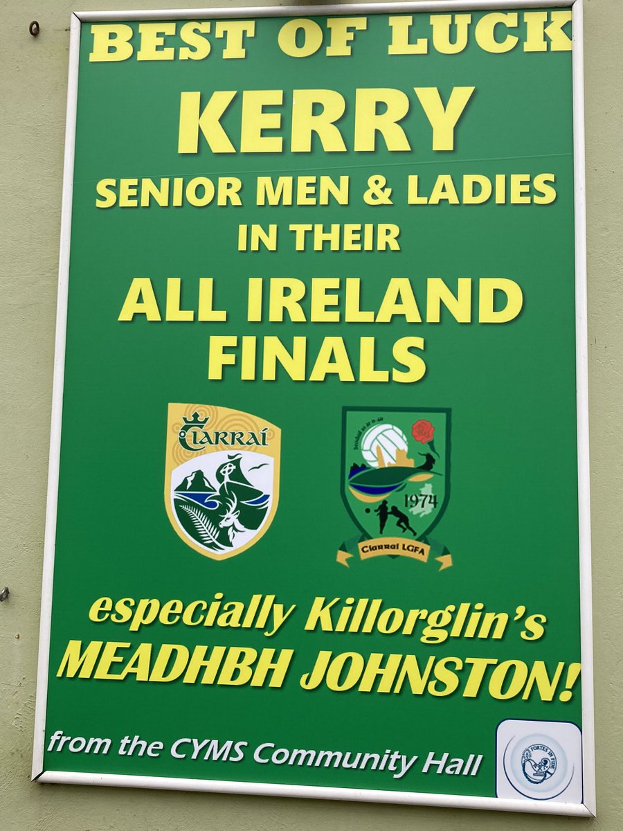 blocko_wocko's tweet photo. The CYMS have the 🟩🟨 out in support of our @Kerry_Official and @kerryladiesfoot teams in their All Ireland Finals! https://t.co/A5DsPdFzDf