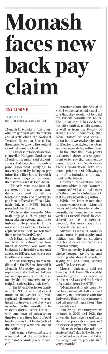 kelsytomo's tweet photo. On the back of a mammoth surplus @MonashUni has been telling casual tutors to work for free. Grotesque. @NTEUnion holding the Uni to account. https://t.co/3jDZAmmkSe