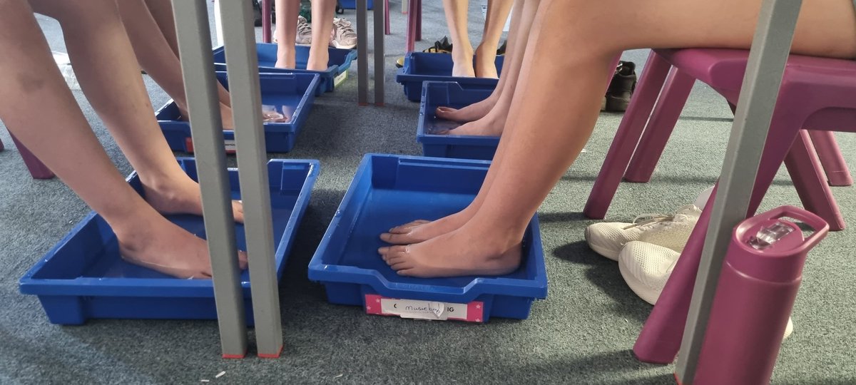 NRJuniors's tweet photo. Year 5 joined in on the foot spa. Ending with a soak the teacher treat! One drenched Mrs Hancock! #hotdays #coolactivities https://t.co/8PdFBbEO7w