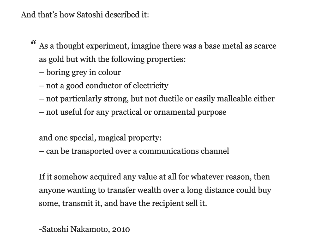 TheGuySwann's tweet photo. This analogy for #Bitcoin from Satoshi circa 2010 is still, in my opinion, one of the simplest &amp; most profound...

(screenshot from @LynAldenContact's "What is Money, Anyway") https://t.co/OOjUN2CI0W
