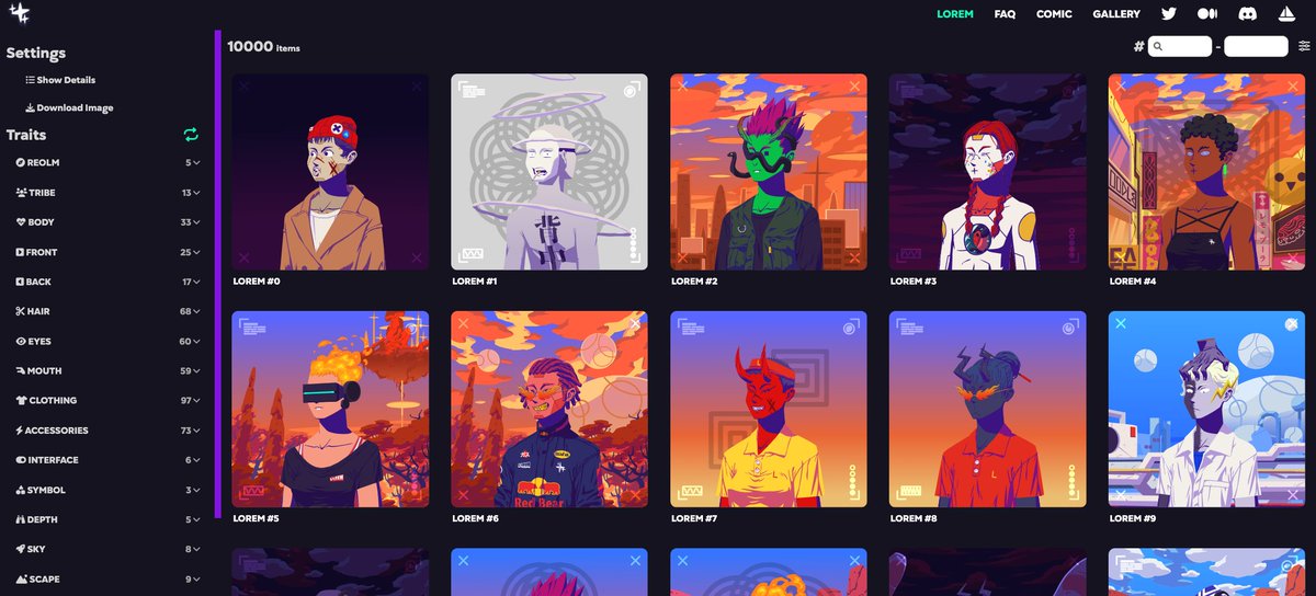 Nobodyeth's tweet image. The @LOREMNFT  Gallery is up !

Tools : "Download Image" Top Left

svg - best for printing bc scalable w/o losing res
mp4 - shareable animation 
html - to play around with your own window size and video record with your device
png - individual frames

#beLOREM