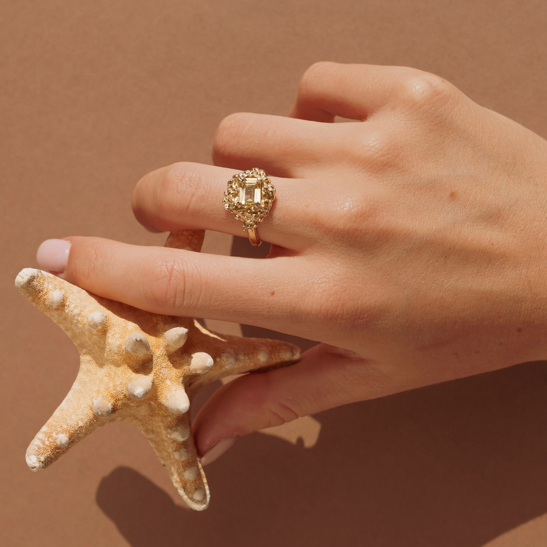 The Ophelia Ring

Created in 18ct gold vermeil then finished with a granulation technique to create the perfect setting for the 8x6mm sunset yellow citrine stone.

Dainty London’s most desired collection of rings, Ophelia alongside Alta, Selkie and Elizabeth have been designed