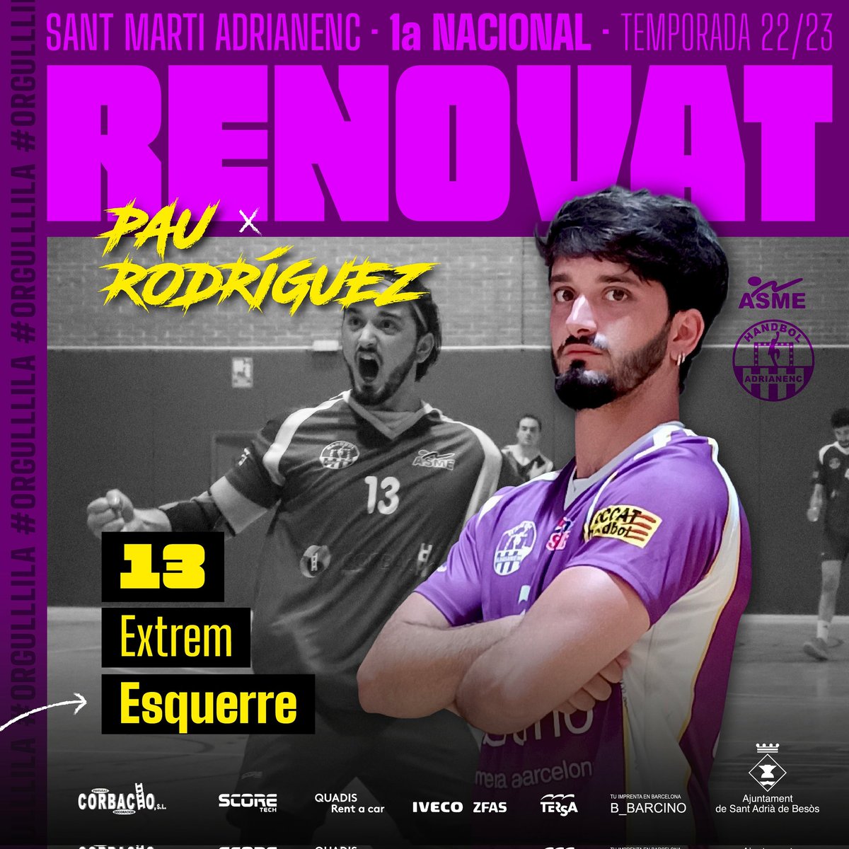 SAdrianenc's tweet photo. RENOVACIÓ | Pau Rodríguez 🔥
.
📆 Temporada 22/23
🔝 1a Nacional
🖐️ Extrem esquerre 
👕 Dorsal 13
.
👩🏻‍💻 Disseny #mimigraphicdesigner
.
#OrgullLila
#SOMNIEMENLILA
#ASMEFAVA
#1aNacional💜
#sadrianenc https://t.co/OmMwTo6pNN